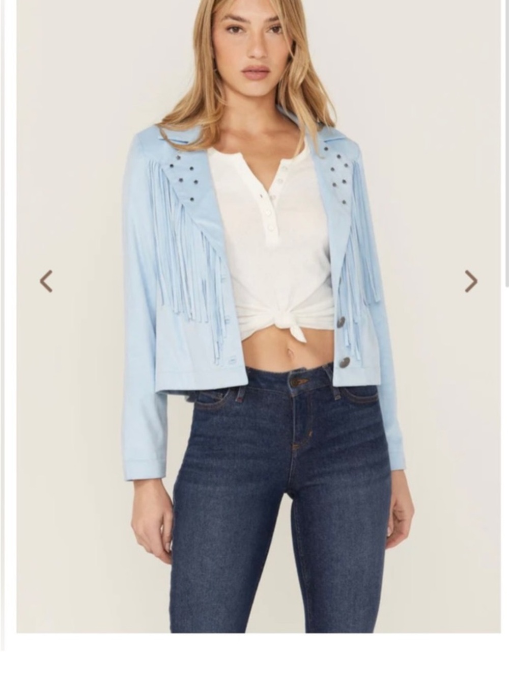 Idyllwind Light Blue Fringed Faux Suede Crop Jacket Miranda Lambert
